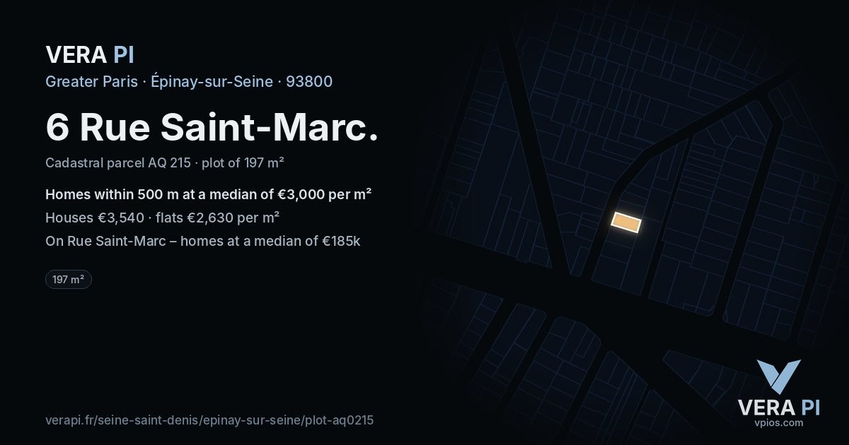 6 Rue Saint-Marc, Épinay-sur-Seine at night – the plot lit, the parcels around coloured by the prices near them