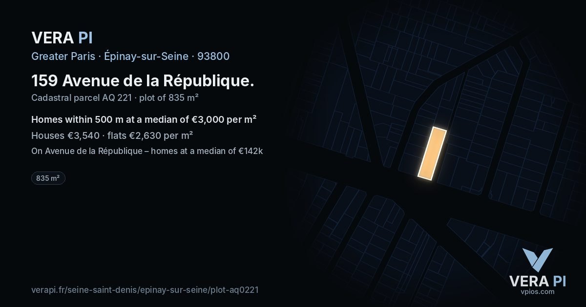 159 Avenue de la République, Épinay-sur-Seine at night – the plot lit, the parcels around coloured by the prices near them
