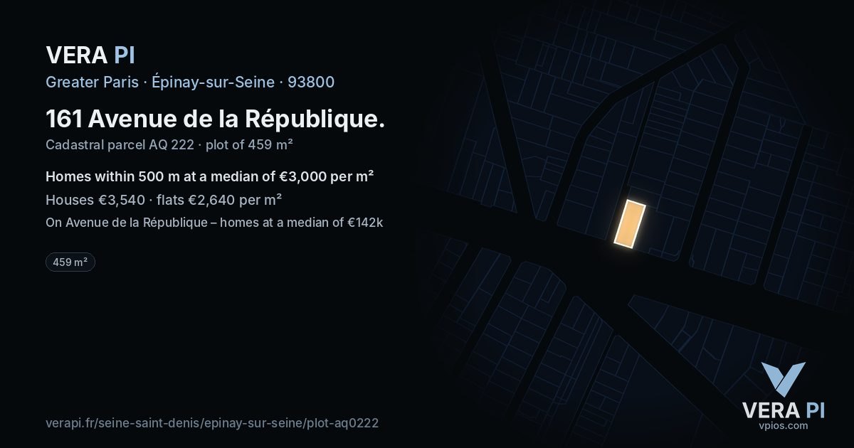 161 Avenue de la République, Épinay-sur-Seine at night – the plot lit, the parcels around coloured by the prices near them