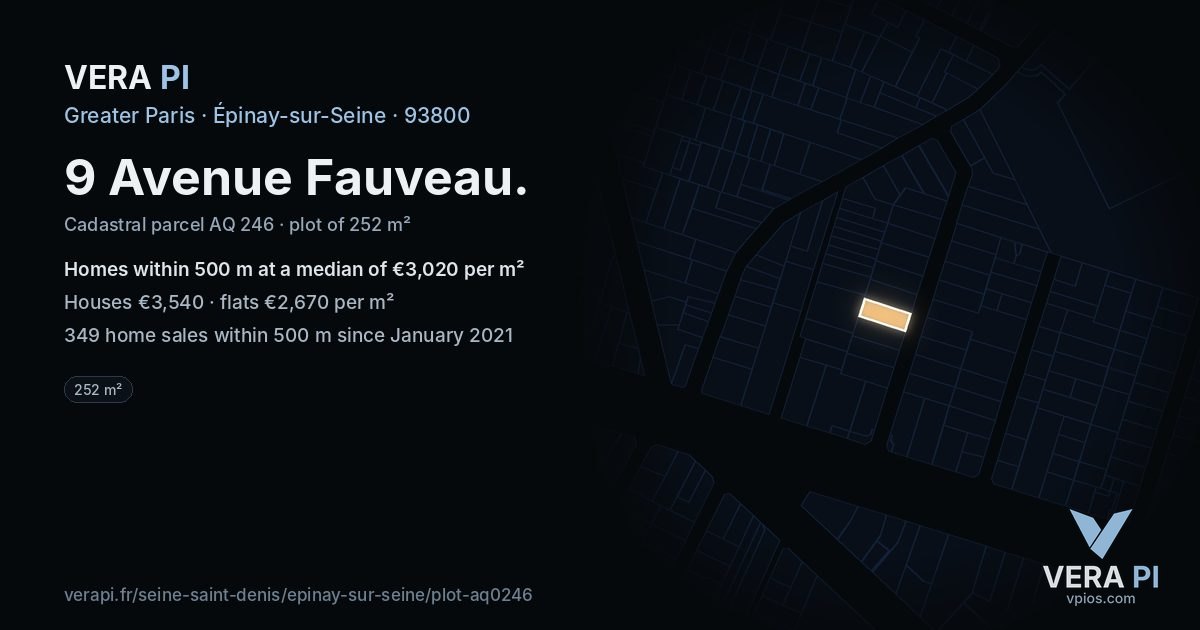 9 Avenue Fauveau, Épinay-sur-Seine at night – the plot lit, the parcels around coloured by the prices near them