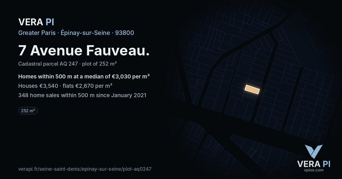 7 Avenue Fauveau, Épinay-sur-Seine at night – the plot lit, the parcels around coloured by the prices near them