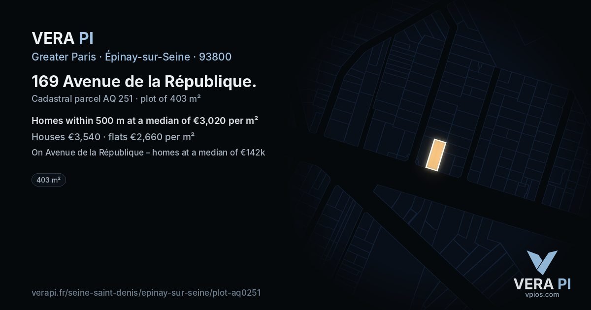 169 Avenue de la République, Épinay-sur-Seine at night – the plot lit, the parcels around coloured by the prices near them