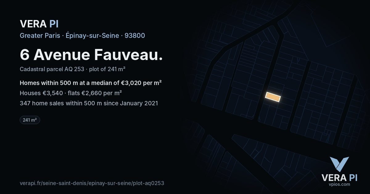 6 Avenue Fauveau, Épinay-sur-Seine at night – the plot lit, the parcels around coloured by the prices near them