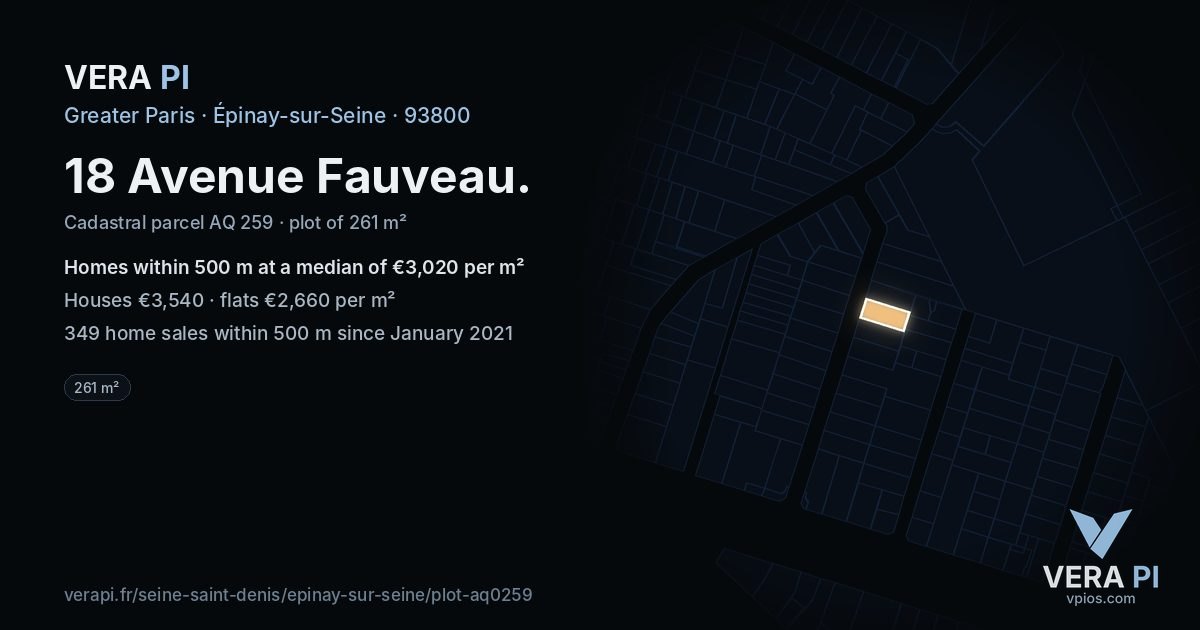 18 Avenue Fauveau, Épinay-sur-Seine at night – the plot lit, the parcels around coloured by the prices near them