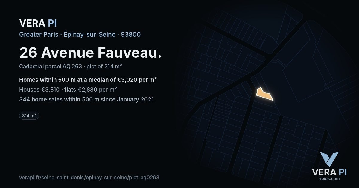 26 Avenue Fauveau, Épinay-sur-Seine at night – the plot lit, the parcels around coloured by the prices near them