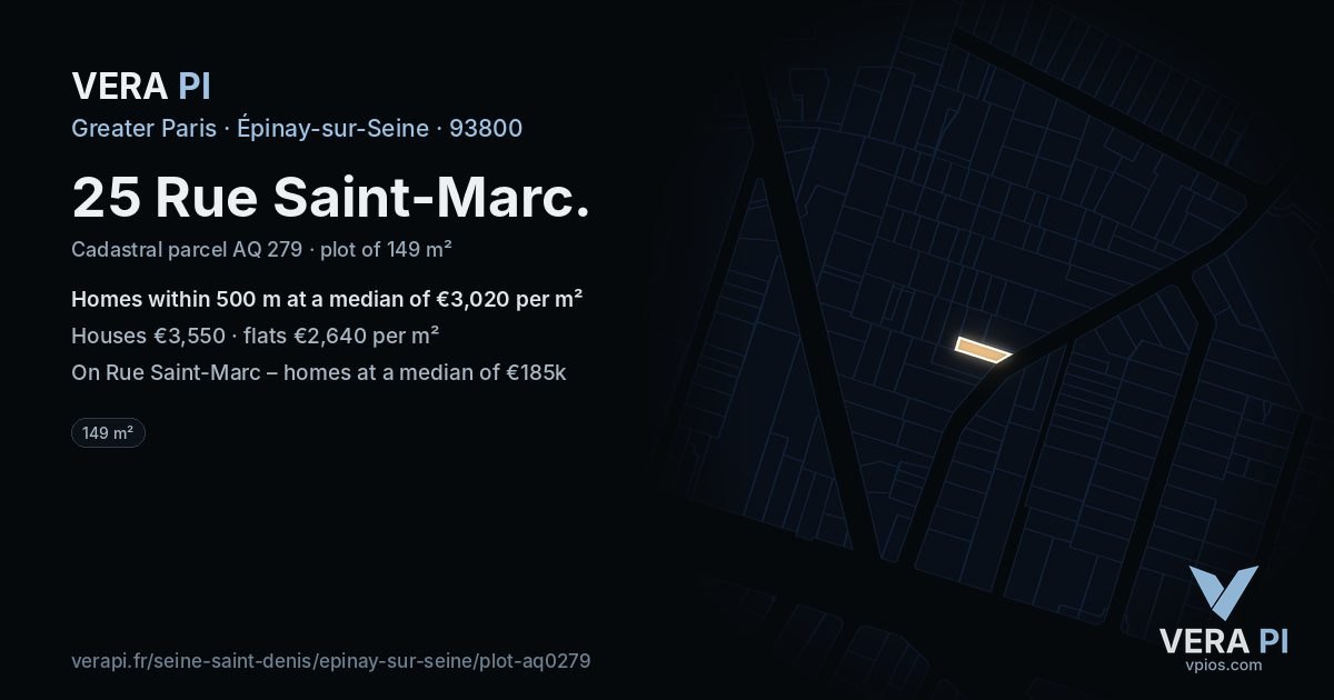 25 Rue Saint-Marc, Épinay-sur-Seine at night – the plot lit, the parcels around coloured by the prices near them