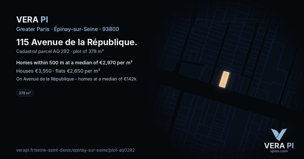 115 Avenue de la République, Épinay-sur-Seine at night – the plot lit, the parcels around coloured by the prices near them