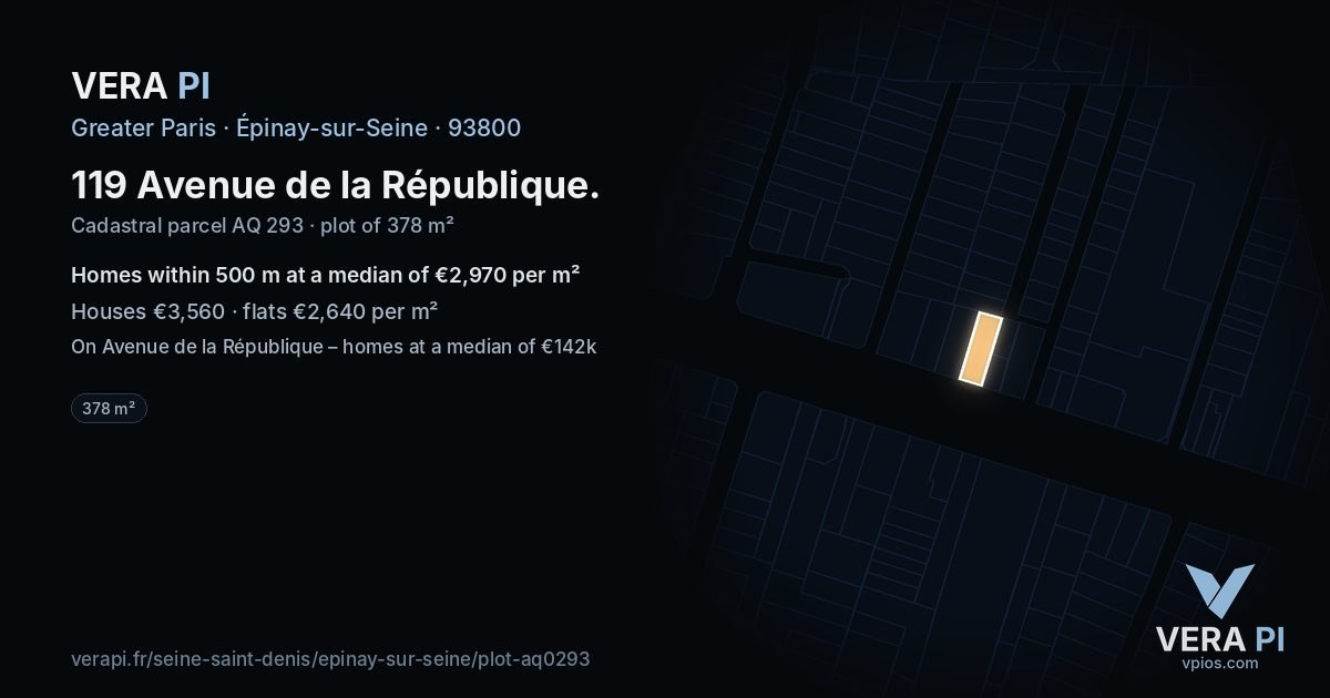 119 Avenue de la République, Épinay-sur-Seine at night – the plot lit, the parcels around coloured by the prices near them