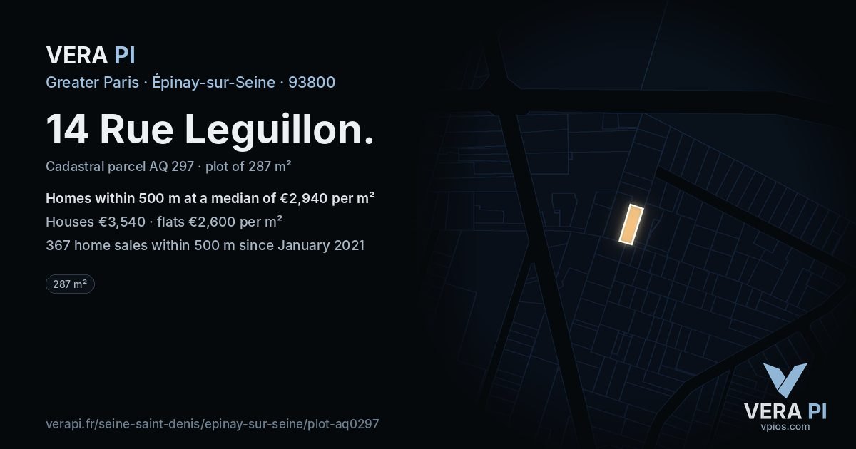 14 Rue Leguillon, Épinay-sur-Seine at night – the plot lit, the parcels around coloured by the prices near them