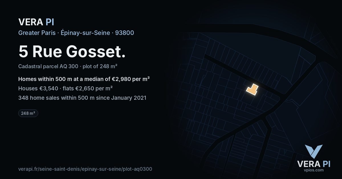 5 Rue Gosset, Épinay-sur-Seine at night – the plot lit, the parcels around coloured by the prices near them
