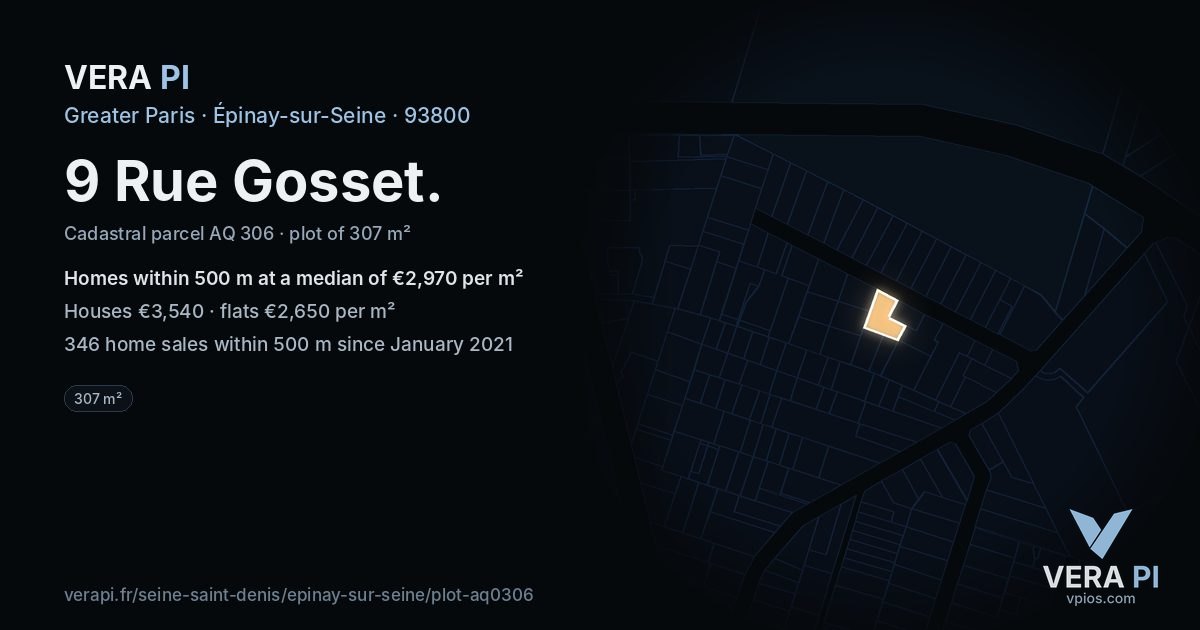 9 Rue Gosset, Épinay-sur-Seine at night – the plot lit, the parcels around coloured by the prices near them