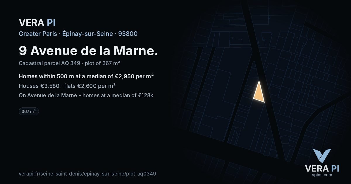 9 Avenue de la Marne, Épinay-sur-Seine at night – the plot lit, the parcels around coloured by the prices near them