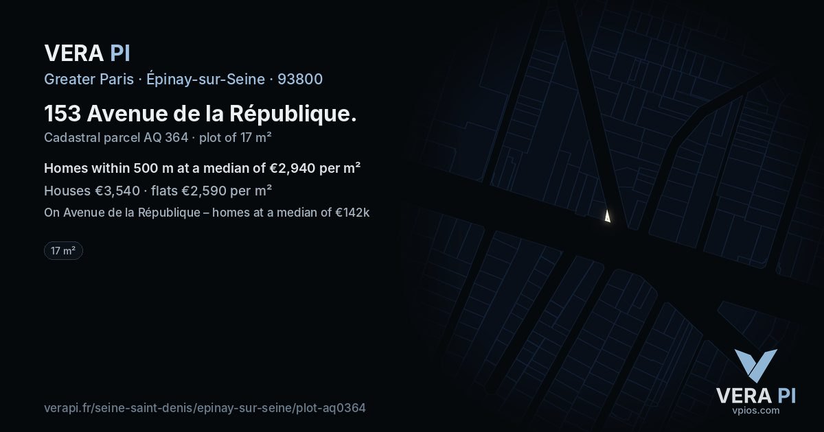 153 Avenue de la République, Épinay-sur-Seine at night – the plot lit, the parcels around coloured by the prices near them