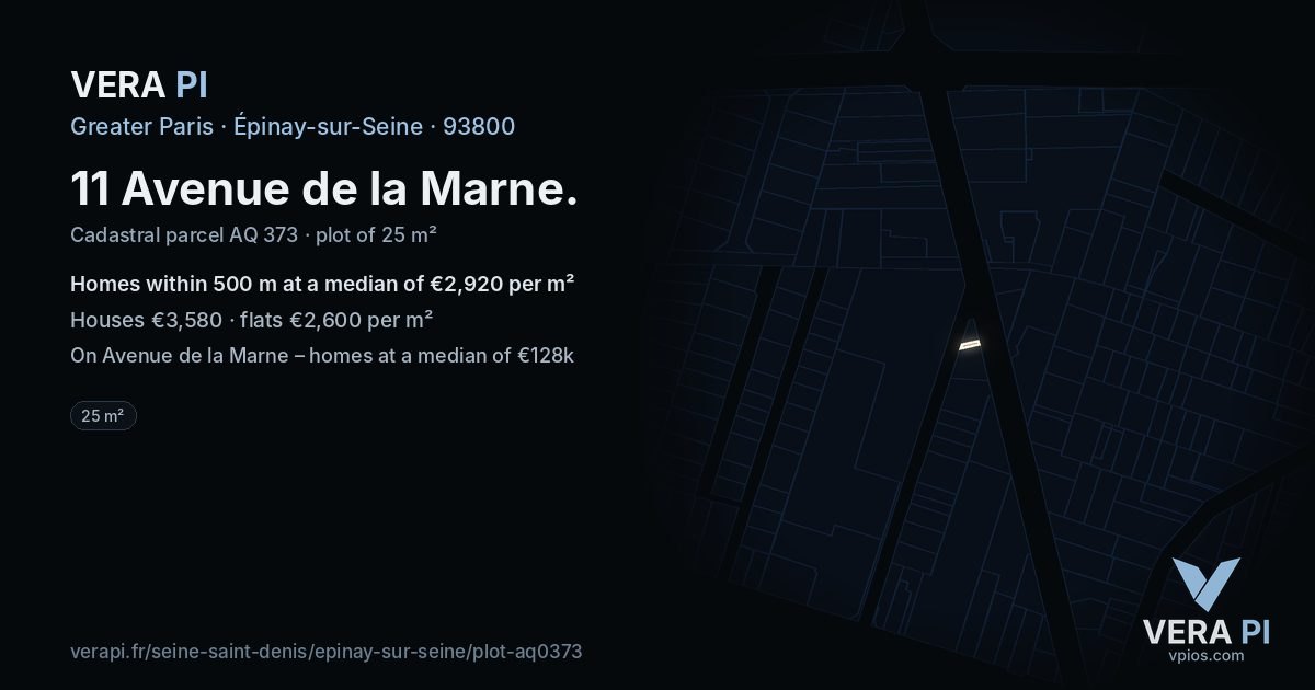 11 Avenue de la Marne, Épinay-sur-Seine at night – the plot lit, the parcels around coloured by the prices near them