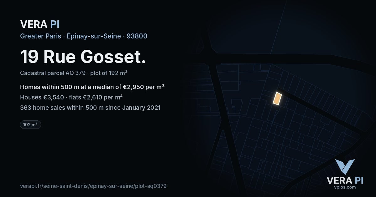 19 Rue Gosset, Épinay-sur-Seine at night – the plot lit, the parcels around coloured by the prices near them