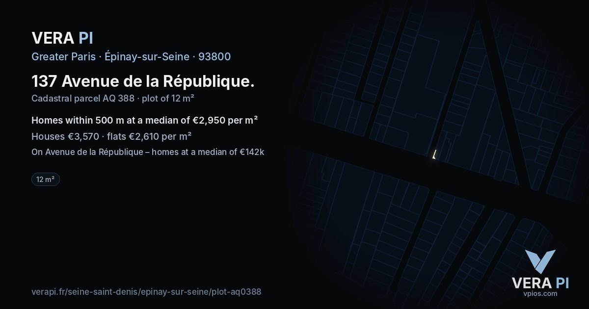 137 Avenue de la République, Épinay-sur-Seine at night – the plot lit, the parcels around coloured by the prices near them