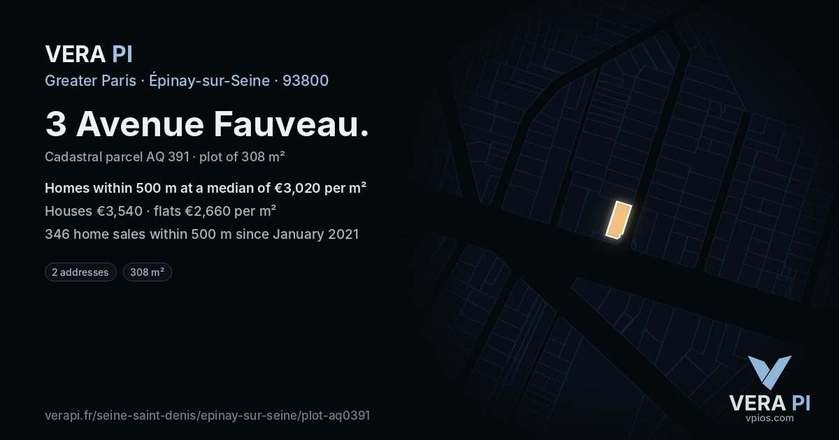 3 Avenue Fauveau, Épinay-sur-Seine at night – the plot lit, the parcels around coloured by the prices near them