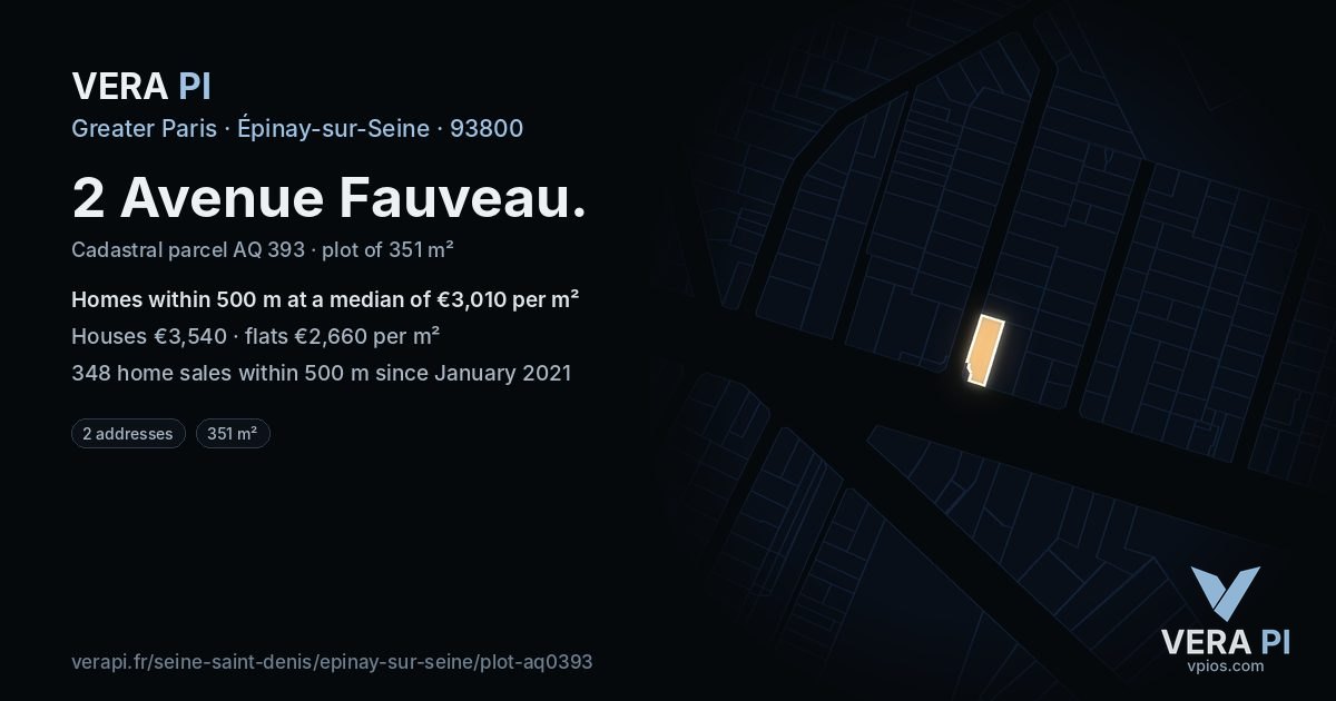 2 Avenue Fauveau, Épinay-sur-Seine at night – the plot lit, the parcels around coloured by the prices near them