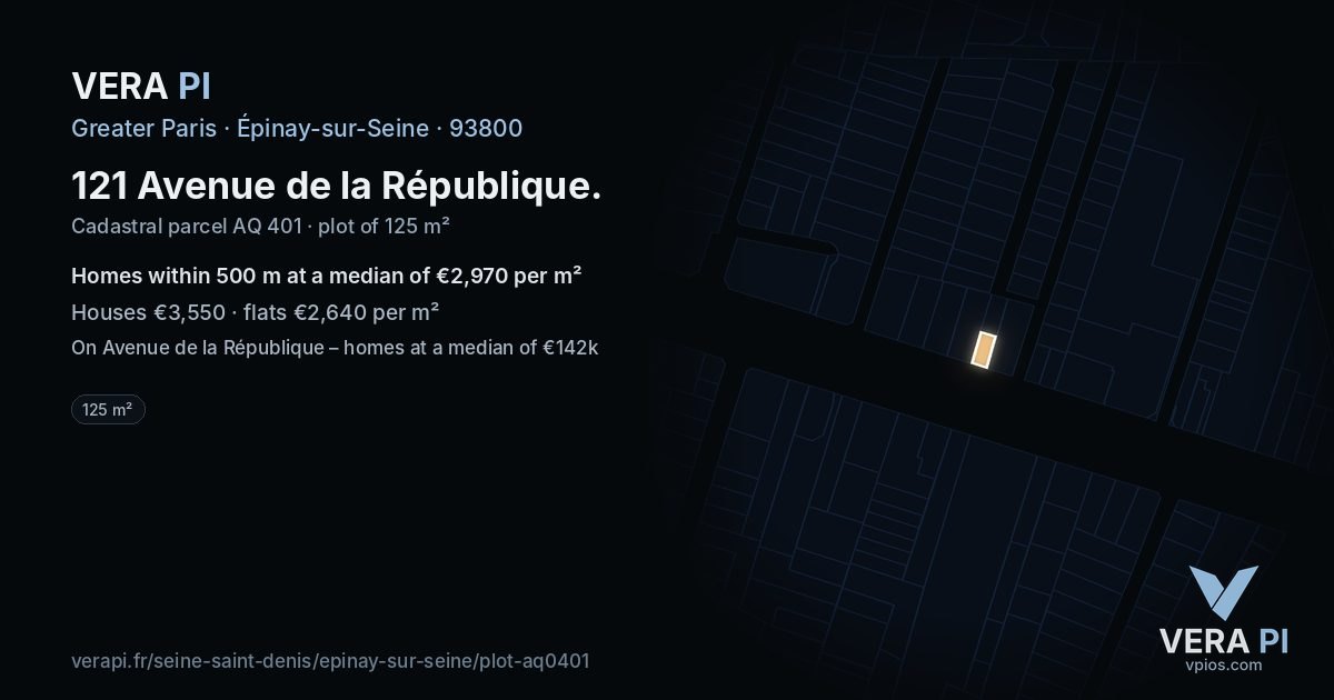 121 Avenue de la République, Épinay-sur-Seine at night – the plot lit, the parcels around coloured by the prices near them