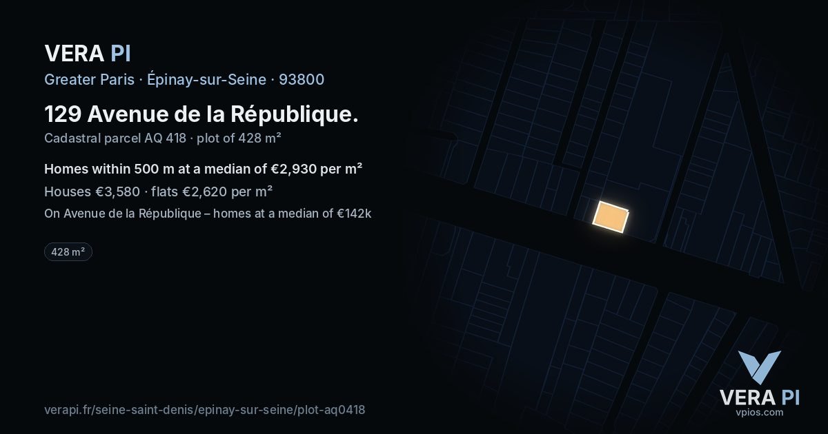 129 Avenue de la République, Épinay-sur-Seine at night – the plot lit, the parcels around coloured by the prices near them