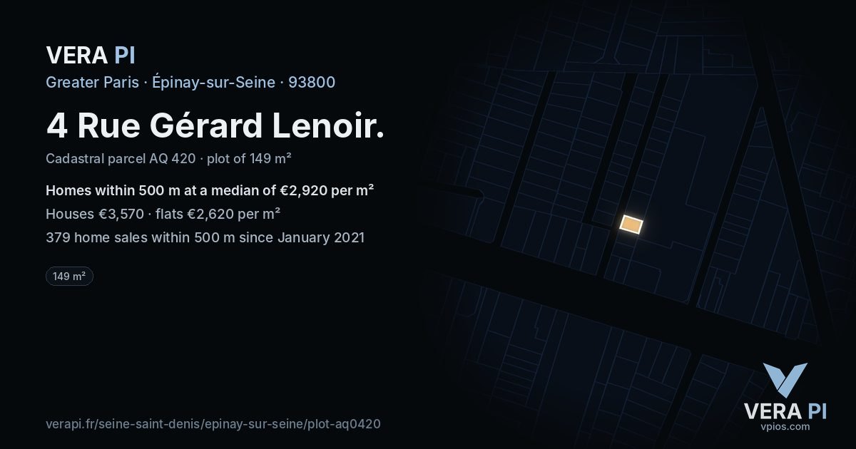 4 Rue Gérard Lenoir, Épinay-sur-Seine at night – the plot lit, the parcels around coloured by the prices near them