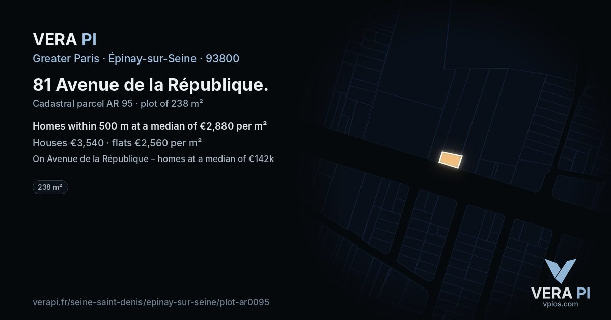 81 Avenue de la République, Épinay-sur-Seine at night – the plot lit, the parcels around coloured by the prices near them