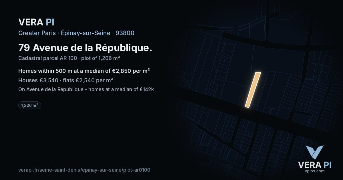 79 Avenue de la République, Épinay-sur-Seine at night – the plot lit, the parcels around coloured by the prices near them