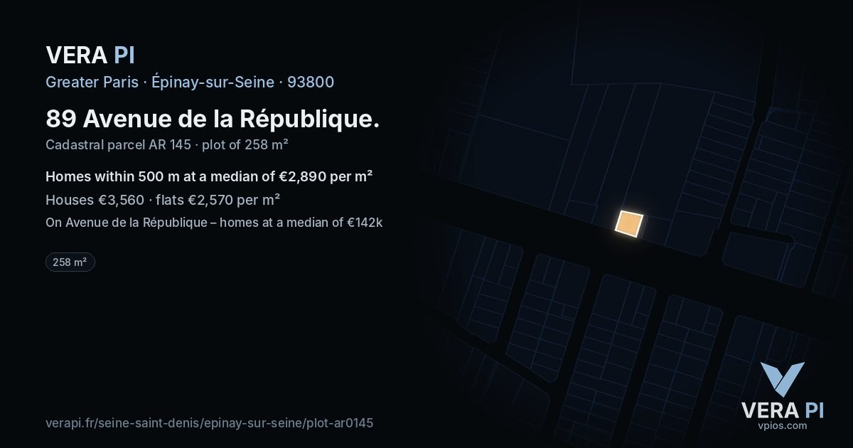 89 Avenue de la République, Épinay-sur-Seine at night – the plot lit, the parcels around coloured by the prices near them