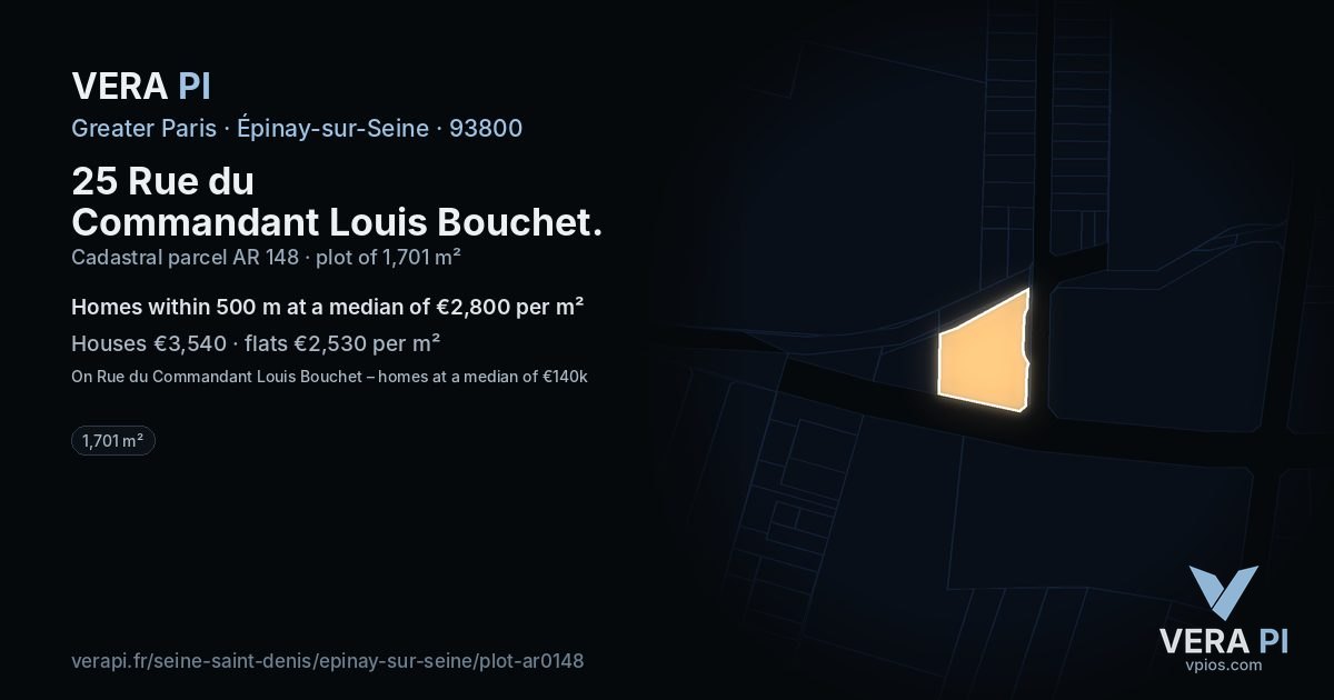 25 Rue du Commandant Louis Bouchet, Épinay-sur-Seine at night – the plot lit, the parcels around coloured by the prices near them