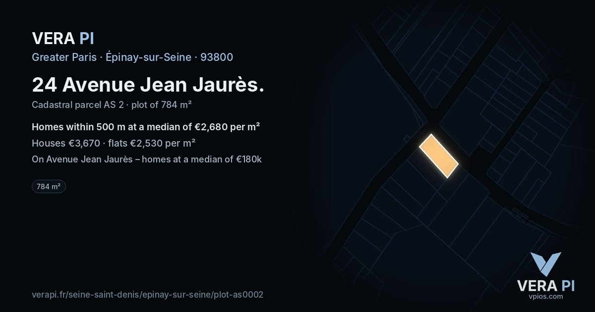 24 Avenue Jean Jaurès, Épinay-sur-Seine at night – the plot lit, the parcels around coloured by the prices near them
