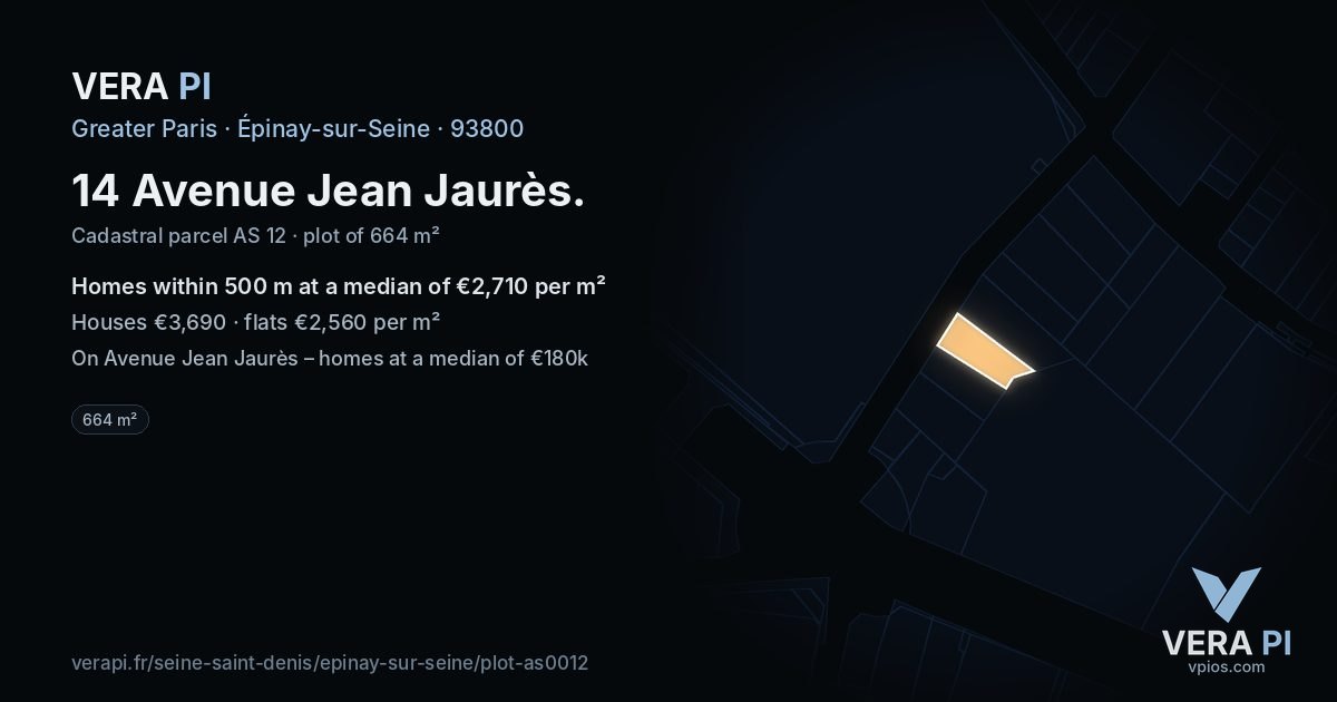 14 Avenue Jean Jaurès, Épinay-sur-Seine at night – the plot lit, the parcels around coloured by the prices near them