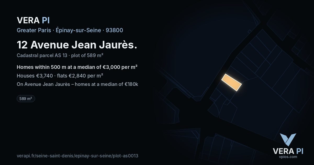 12 Avenue Jean Jaurès, Épinay-sur-Seine at night – the plot lit, the parcels around coloured by the prices near them