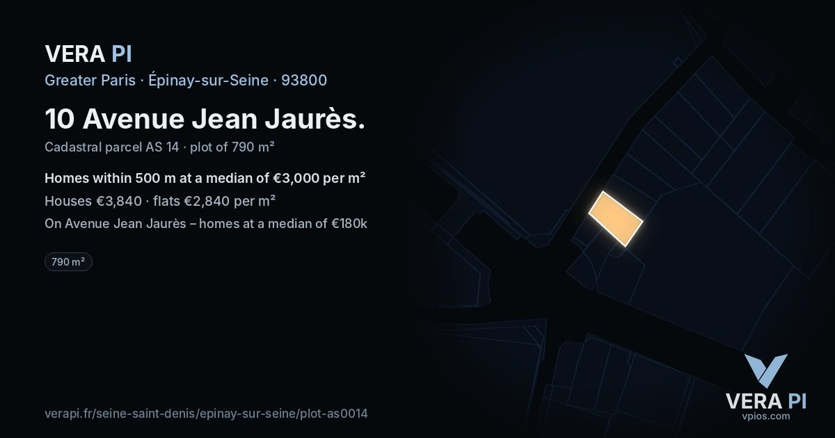 10 Avenue Jean Jaurès, Épinay-sur-Seine at night – the plot lit, the parcels around coloured by the prices near them