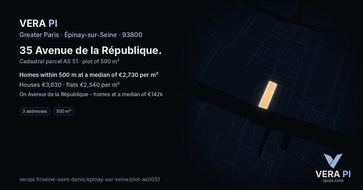 35 Avenue de la République, Épinay-sur-Seine at night – the plot lit, the parcels around coloured by the prices near them