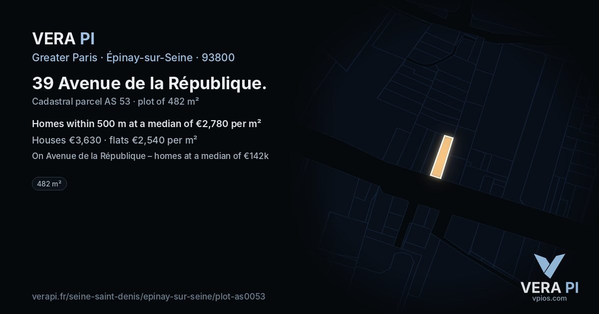 39 Avenue de la République, Épinay-sur-Seine at night – the plot lit, the parcels around coloured by the prices near them