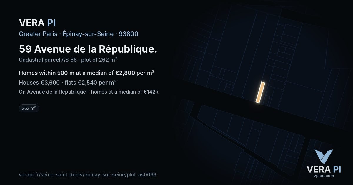 59 Avenue de la République, Épinay-sur-Seine at night – the plot lit, the parcels around coloured by the prices near them