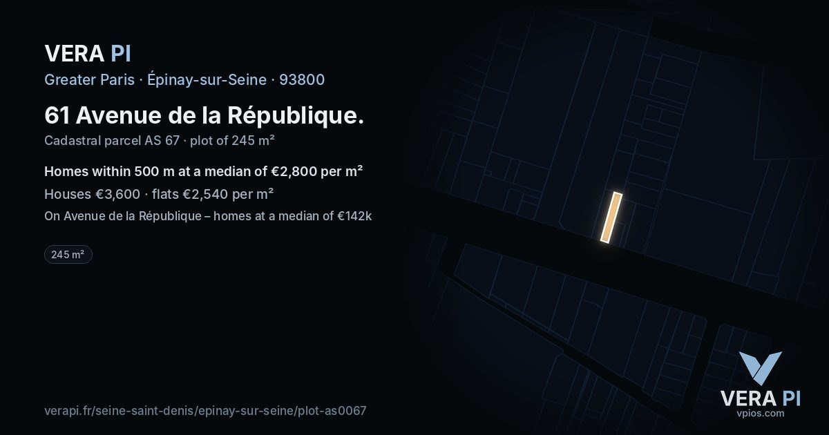61 Avenue de la République, Épinay-sur-Seine at night – the plot lit, the parcels around coloured by the prices near them