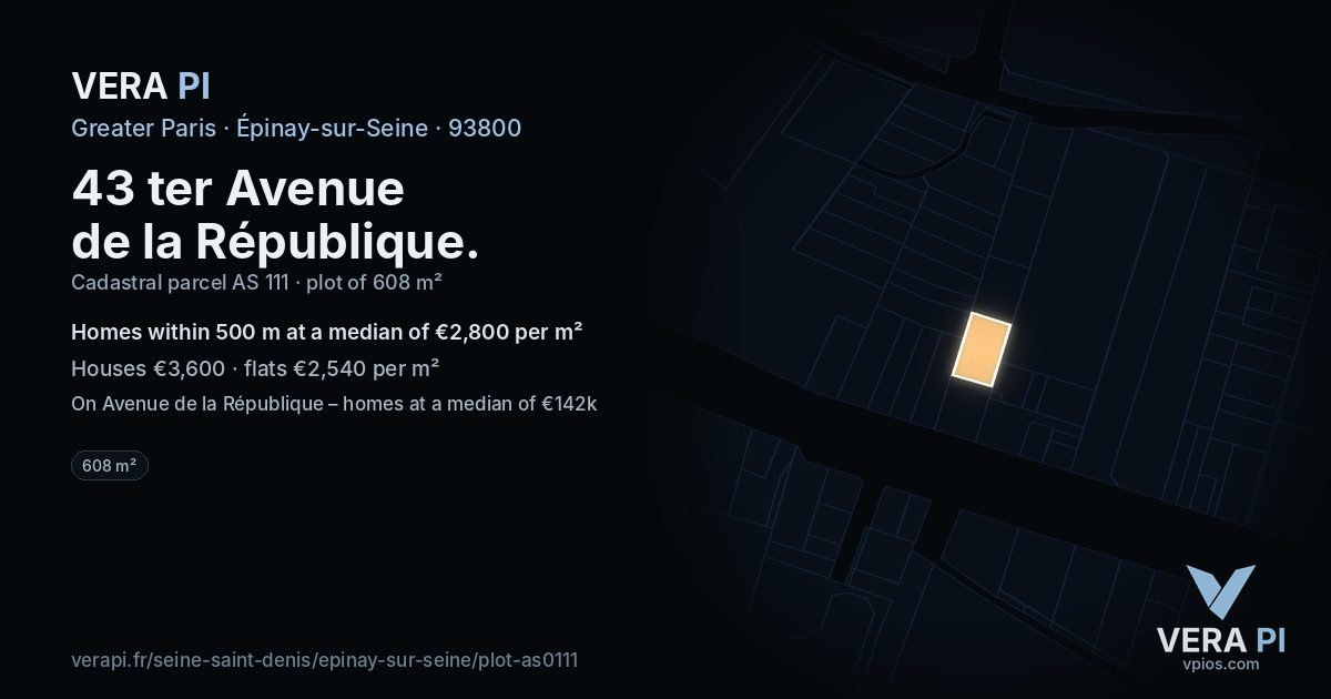 43 ter Avenue de la République, Épinay-sur-Seine at night – the plot lit, the parcels around coloured by the prices near them