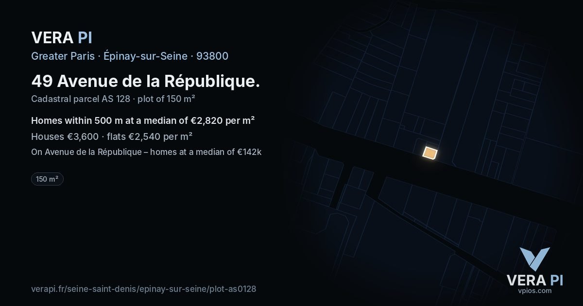 49 Avenue de la République, Épinay-sur-Seine at night – the plot lit, the parcels around coloured by the prices near them