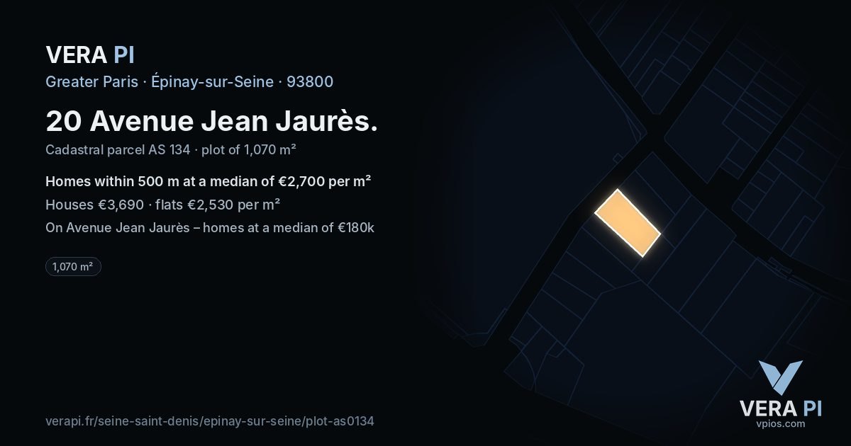 20 Avenue Jean Jaurès, Épinay-sur-Seine at night – the plot lit, the parcels around coloured by the prices near them