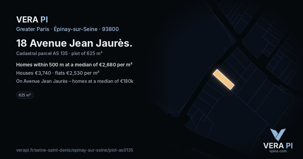 18 Avenue Jean Jaurès, Épinay-sur-Seine at night – the plot lit, the parcels around coloured by the prices near them