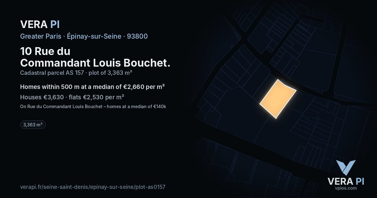 10 Rue du Commandant Louis Bouchet, Épinay-sur-Seine at night – the plot lit, the parcels around coloured by the prices near them