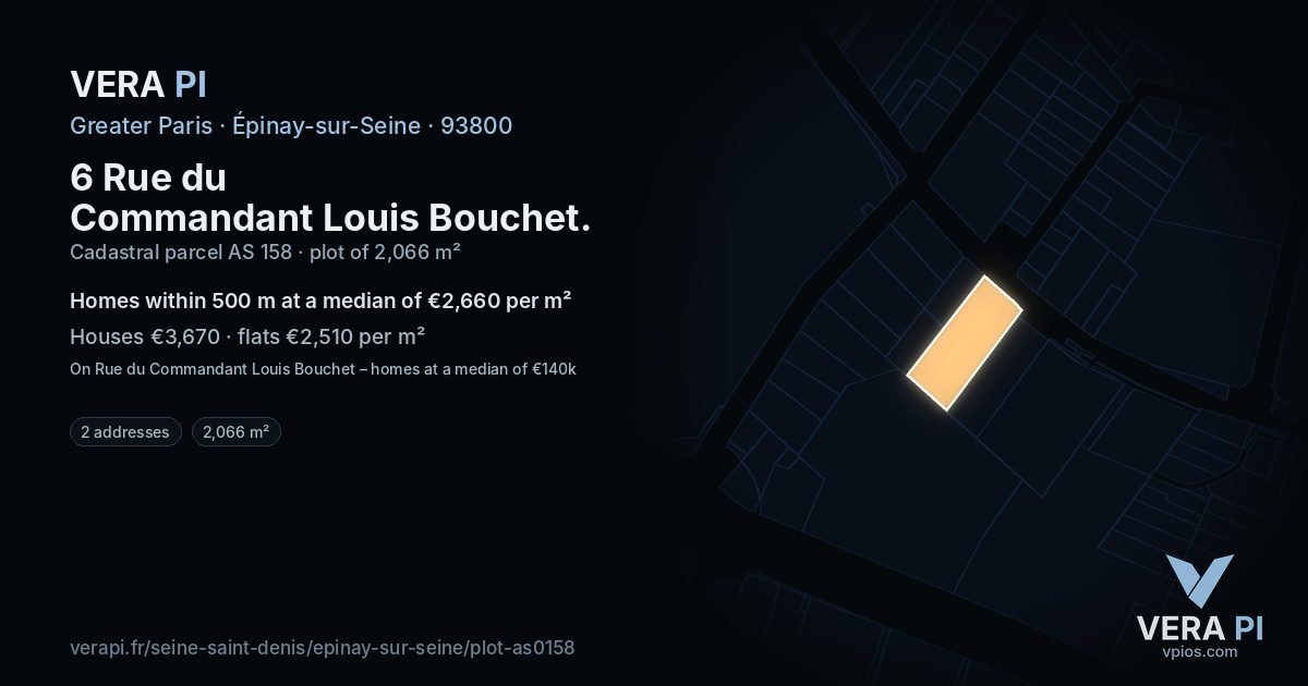 6 Rue du Commandant Louis Bouchet, Épinay-sur-Seine at night – the plot lit, the parcels around coloured by the prices near them