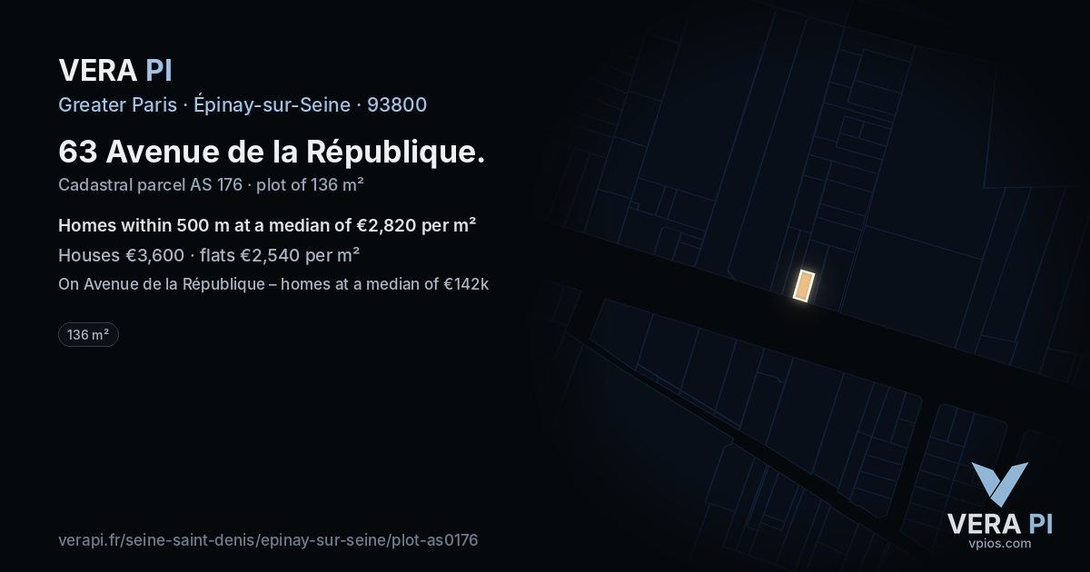 63 Avenue de la République, Épinay-sur-Seine at night – the plot lit, the parcels around coloured by the prices near them