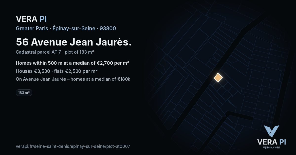 56 Avenue Jean Jaurès, Épinay-sur-Seine at night – the plot lit, the parcels around coloured by the prices near them