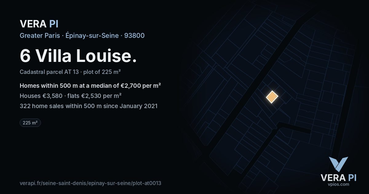 6 Villa Louise, Épinay-sur-Seine at night – the plot lit, the parcels around coloured by the prices near them