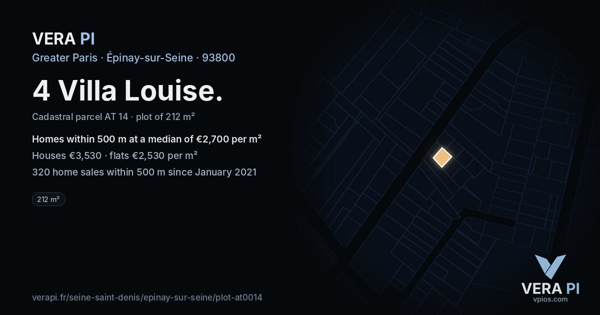 4 Villa Louise, Épinay-sur-Seine at night – the plot lit, the parcels around coloured by the prices near them