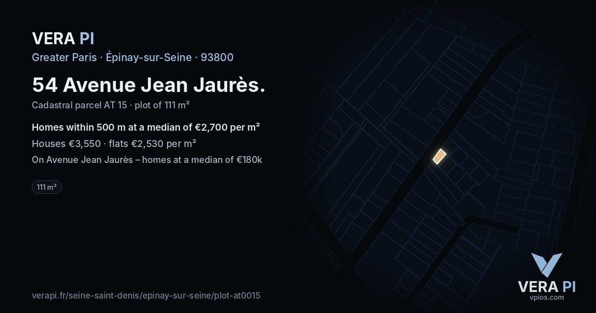 54 Avenue Jean Jaurès, Épinay-sur-Seine at night – the plot lit, the parcels around coloured by the prices near them