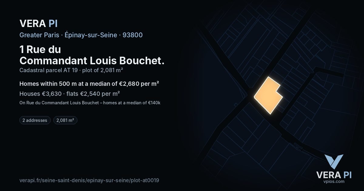 1 Rue du Commandant Louis Bouchet, Épinay-sur-Seine at night – the plot lit, the parcels around coloured by the prices near them