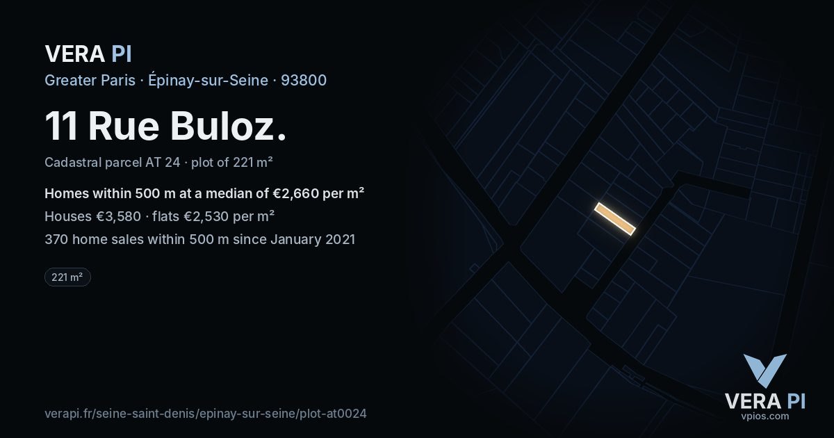 11 Rue Buloz, Épinay-sur-Seine at night – the plot lit, the parcels around coloured by the prices near them